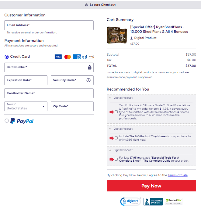 MyShedPlans™ Checkout Page